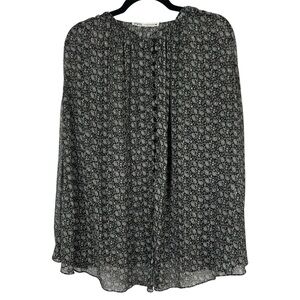 Zara Sheer Metallic Black Buttoned Long Sleeve Blouse Size XL